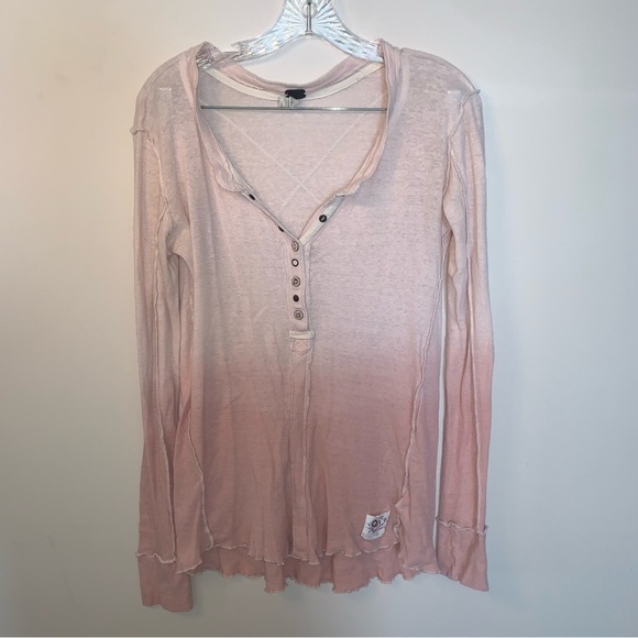 We The Free Cozy Up Henley Pink Ribbed Long Sleeve S - Picture 6 of 11
